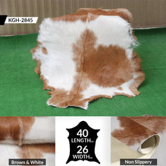 Luxury Brown and White Natural Goat Skin Rug with Modern Graphic Pattern for Stylish Wall Décor - Hypoallergenic and Non-Shedding,