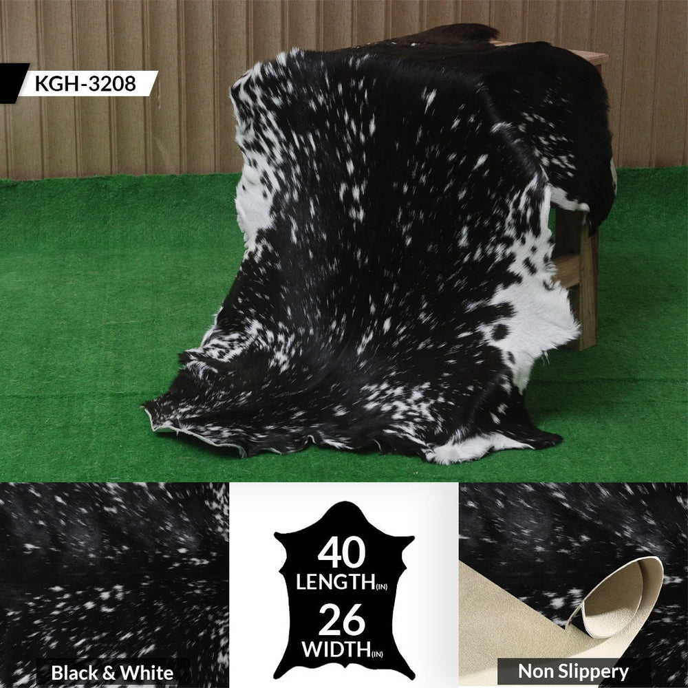 Sophisticated Black & White Genuine Goat Skin Rug - Modern Animal Hide Décor for Home - Hypoallergenic, Sustainable, Unique Pattern - Celestial Leather Limited