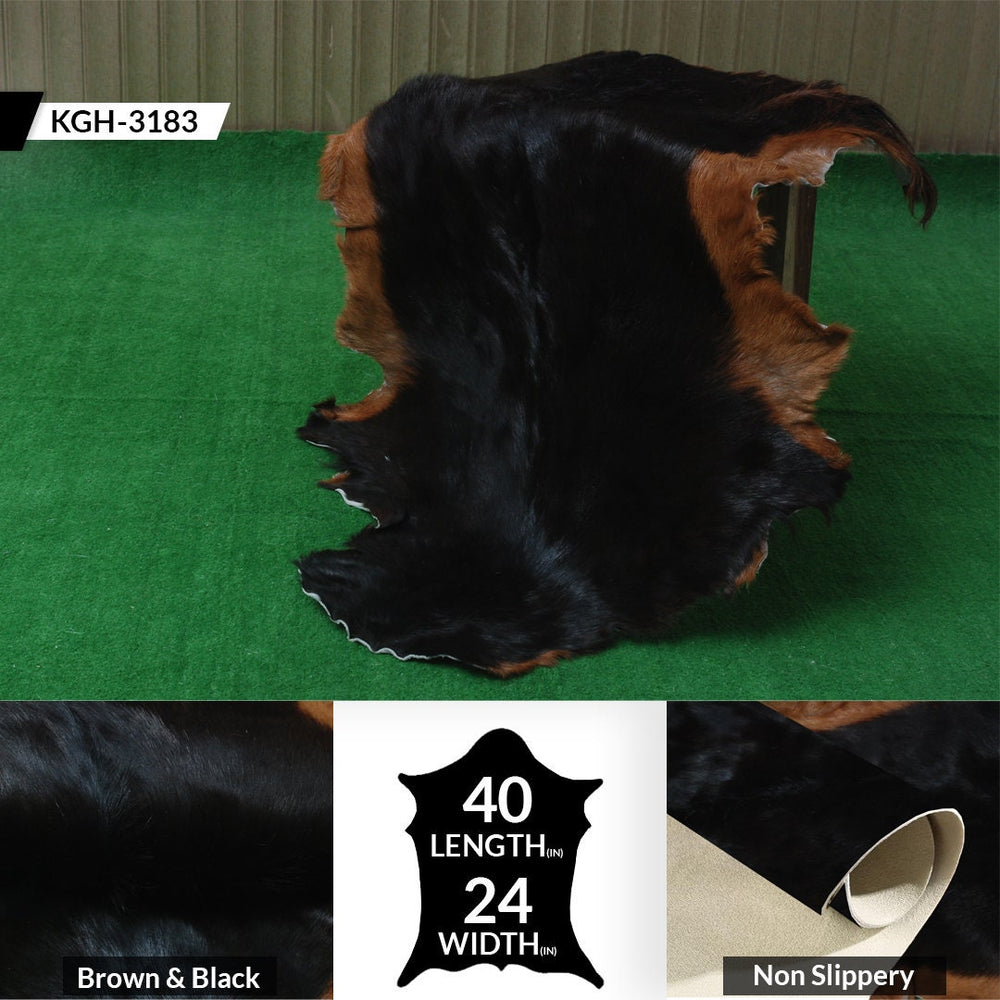 Luxurious Dark Brown and Black Goat Hide Rug - Premium Hair-On Genuine Skin - Hypoallergenic, Non-Slip Backing - Handcrafted in Asia - Celestial Leather Limited