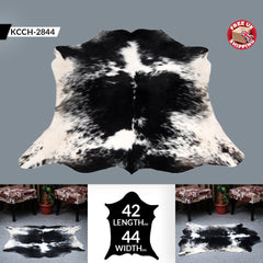 Luxurious Small Black and White Hair on Salt & Pepper Cowhide Rug - Handcrafted Hypoallergenic Home Décor Accent