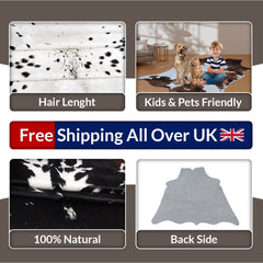 Luxury Salt & Pepper Cowhide Rug - Black and White Natural Pattern, Large Size, Hypoallergenic, Non-Slip Back, Free Shipping across UK!