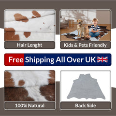 Luxury Brown & White Cowhide Rug for Bedroom - Living Room - Hypoallergenic, Non-Slip, Non-Shedding - Top Quality - Free Shipping in UK