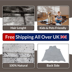 Luxury Grey and White Cowhide Rug - Hypoallergenic, Non-Slip, Non-Shedding, Unique Natural Beauty - Free Shipping across UK!