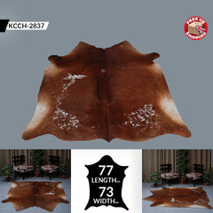 Luxury Brown & White Cowhide Rug for Elegant Home Décor - Hypoallergenic - Non-Slippery Suede Back - Large Size - Free Shipping in UK