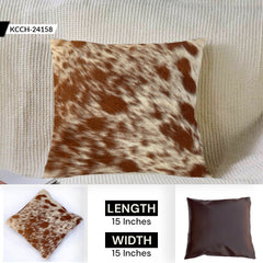 Luxurious Brown & White Cowhide Cushion Cover - Genuine Leather Hairy Animal Skin Exotic Home Decor - Eco-Friendly Rustic Style