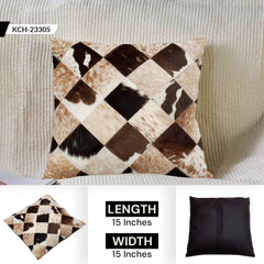 Stunning Multicolor Patchwork Cowhide Cushion Cover with Hypoallergenic Design-Includes Unique Animal Patterns & Soft Faux Leather Back