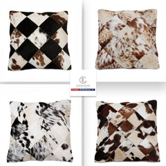 Luxurious Handmade Multicolour Patchwork Cowhide Cushion Cover for Non-Shedding Sofa - Soft Natural Hair, Unique Rustic Charm, Durable