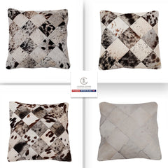 Luxurious Handmade Multicolor Patchwork Cowhide Cushion Cover with Hypoallergenic Design and Rustic Charm
