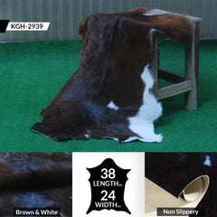 Luxury Handmade Dark Brown & White Goat Skin Rug - Soft, Hypoallergenic, & Sustainable
