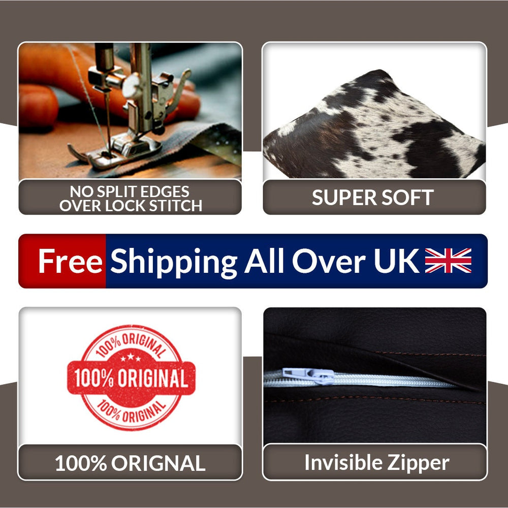 Luxurious Handmade Cowhide Cushion Cover with Velvet Back - Unique Animal Patterns - Rustic Elegance - 100% Natural Cowhide - Brown, Black, - Celestial Leather Limited