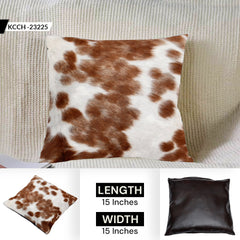 Luxurious Handmade Brown and White Cowhide Cushion Cover - Unique Animal Patterns, Soft Faux Leather Back, Rustic Elegance