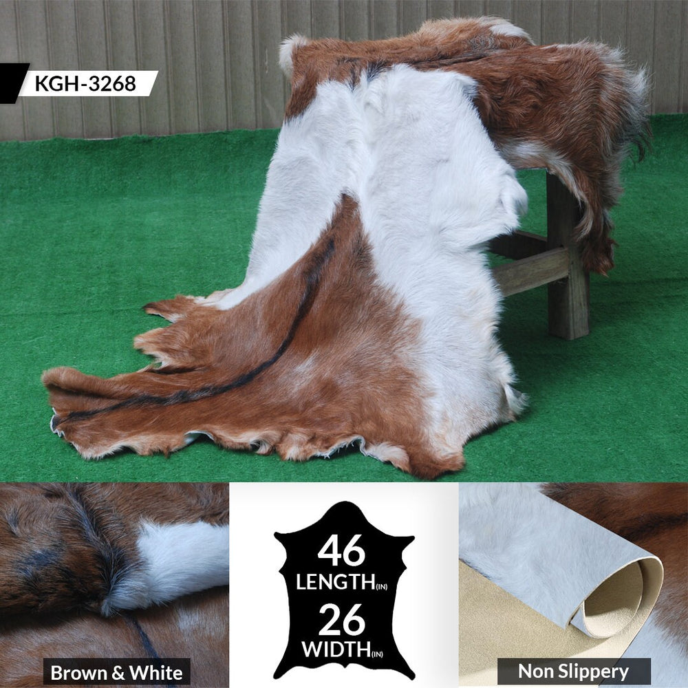 Premium Handcrafted Brown and White Goat Skin Rug - Luxury Hair-on Goatskin Rug for Elegant Spaces - Celestial Leather Limited
