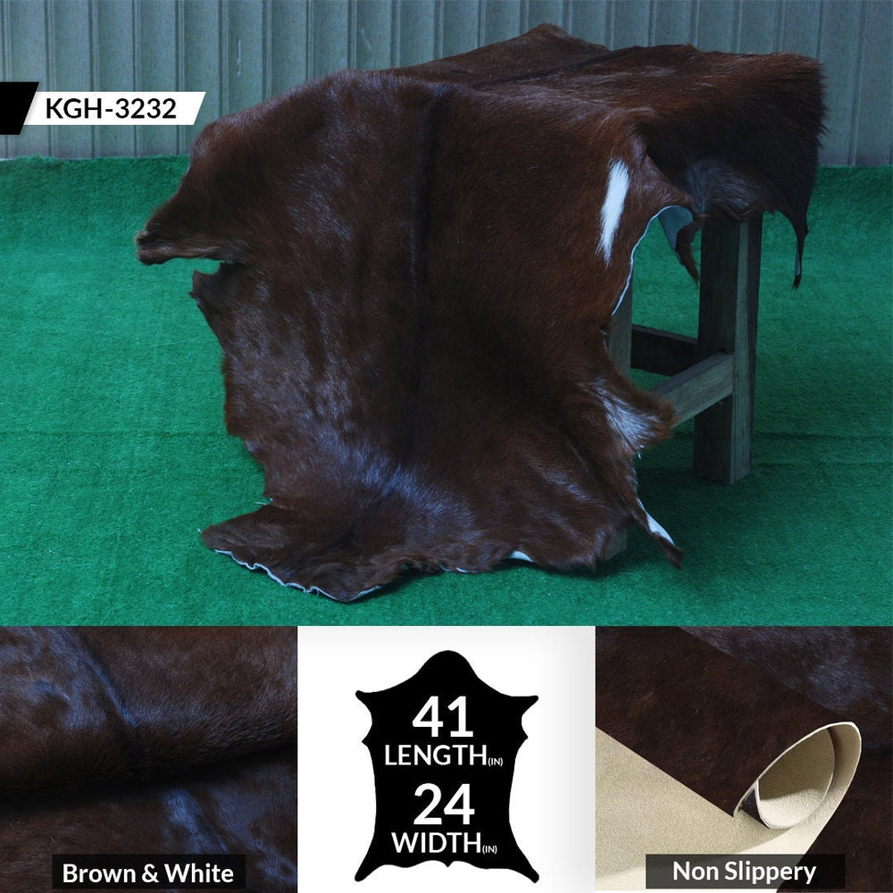 Luxurious Brown and White Goat Skin Rug - Premium Handcrafted Hair-On Goatskin Rug for Elegant Home Decor - Celestial Leather Limited