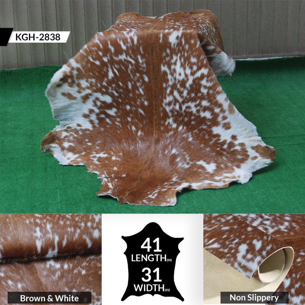 Luxurious Brown & White Premium Goatskin Rug | Handcrafted Hair-On Rug for Timeless Elegance - Sophistication in Any Room - Celestial Leather Limited