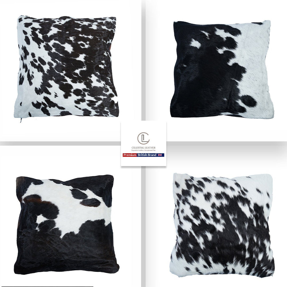 Luxurious Handmade Cowhide Accent Cushion Cover with Soft Velvet Back - Rustic Decorative Pillow Case - Celestial Leather Limited
