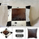 Rustic Elegance: Handmade Multicolor Patchwork Cowhide Cushion Cover - Luxurious 100% Natural Leather with Unique Animal Patterns - Celestial Leather Limited