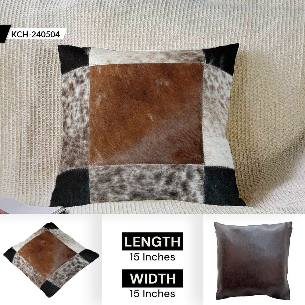 Rustic Elegance: Handmade Multicolor Patchwork Cowhide Cushion Cover - Luxurious 100% Natural Leather with Unique Animal Patterns - Celestial Leather Limited