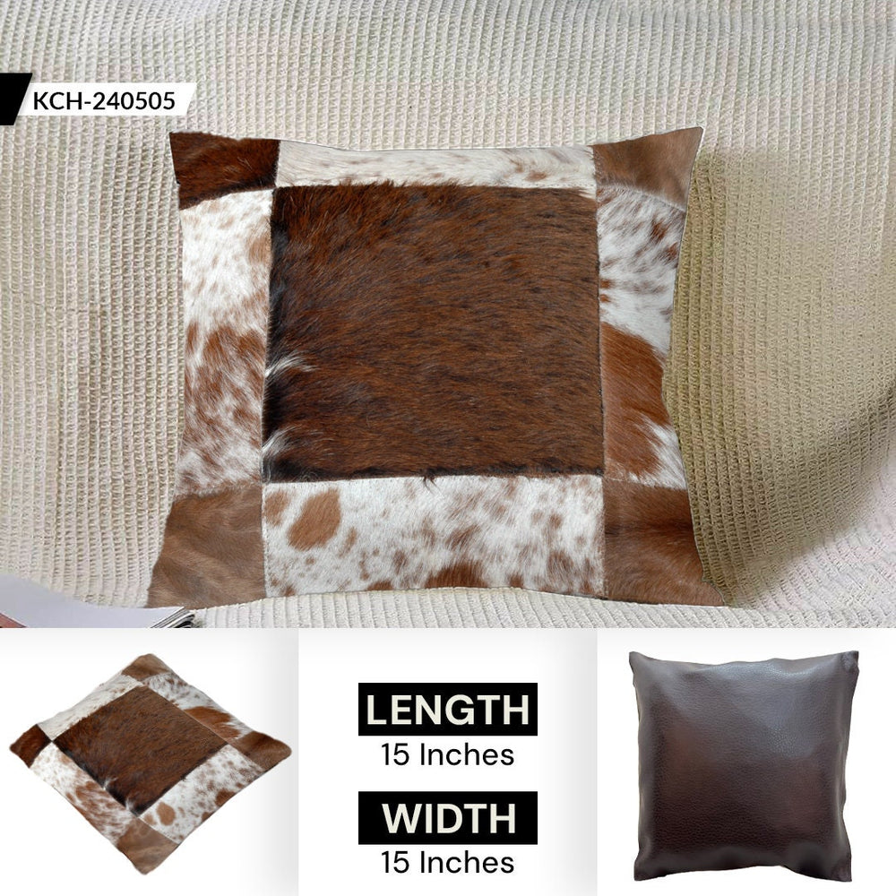 Rustic Elegance: Handmade Multicolor Patchwork Cowhide Cushion Cover - Luxurious 100% Natural Leather with Unique Animal Patterns - Celestial Leather Limited