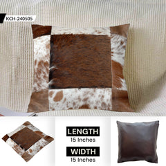 Rustic Elegance: Handmade Multicolor Patchwork Cowhide Cushion Cover - Luxurious 100% Natural Leather with Unique Animal Patterns - Celestial Leather Limited