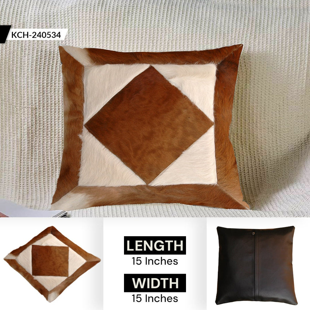 Rustic Elegance: Luxurious Multicolor Cowhide Patchwork Cushion Cover - Handmade Hypoallergenic Design - Celestial Leather Limited