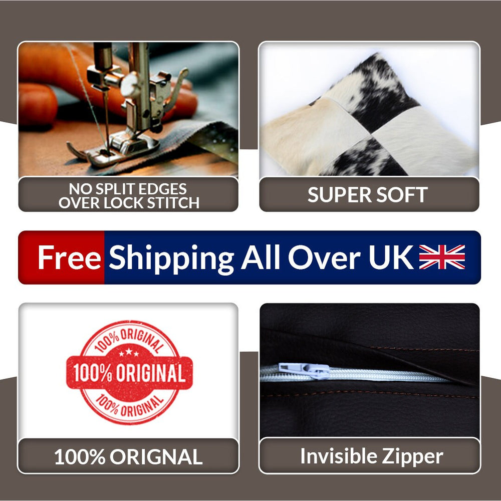 Luxury Multicolor Cowhide Patchwork Cushion Cover - Handmade Rustic Elegance with Hypoallergenic Leather Back, 15x15cm - Celestial Leather Limited