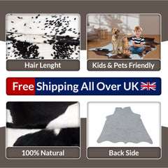 Luxury Black & White Cowhide Rug - Hypoallergenic, Handcrafted, Unique Beauty - Modern ECO Friendly Area Rug for Home Décor