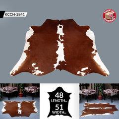 Handcrafted Luxury Brown & White Cowhide Rug - Hypoallergenic, Non-Slip Backing, Unique Beauty - Durable - Versatile for Bedroom/Living Room