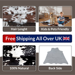 Luxurious Dark Brown & White Cowhide Rug | Medium Size Area Rug with Hypoallergenic, Non-Slip Backing | Handcrafted Natural Hide for Rustic