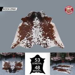 Luxurious Handcrafted Dark Brown & White Cowhide Rug - Hypoallergenic - Durable with Unique Markings, Medium Size for Chic Home Decor