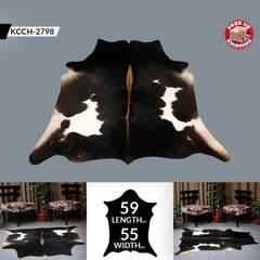 Luxurious Dark Brown & White Cowhide Rug | Large Animal Print Carpet | Hypoallergenic - Non-Shedding | Stunning Lounge Décor