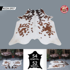 Luxurious Dark Brown & White Cowhide Rug - Hypoallergenic, Non Slippery Suede Back, Large Animal Print Carpet for Lounge