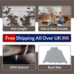 Luxury Grey and White Cowhide Rug with Salt & Pepper Hair - Hypoallergenic, Non-Shedding, Handcrafted Décor for Home - Free Shipping in UK