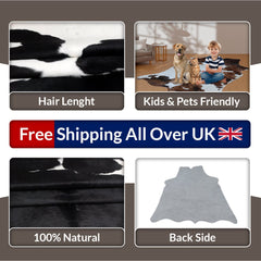 Luxury Handcrafted Cowhide Rug in Bold Black and White - Stunning Home Décor Accent with Hypoallergenic Properties