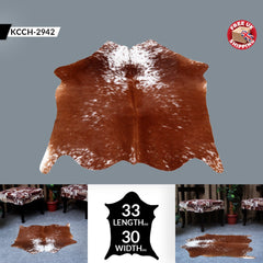 Luxury Brown & White Cowhide Rug - Hypoallergenic Non Slippery Suede Back - Handcrafted Natural Hide Carpet for Bedroom Living Room