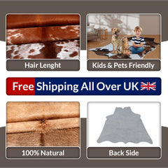 Luxurious Large Brown & White Cowhide Rug | Hypoallergenic - Non-Slip | Perfect for Bedroom - Living Room Décor | Free Shipping in UK