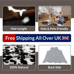 Handcrafted Multicolour Cowhide Rug | Hypoallergenic Small Area Rug with Animal Print | Non-Shedding, Non-Slippery Suede Back | Free