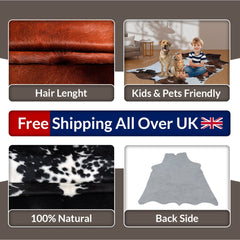 Luxurious Black & White Cowhide Rug for Elegant Home Décor - Natural Beauty, Hypoallergenic - Non-slippery - Large Size - Free UK Shipping