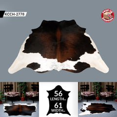 Luxurious Natural Dark Brown & White Cowhide Rug for Chic Lounge Decor - Large Size, Hypoallergenic, Non-Slip Suede Back, Free Shipping in