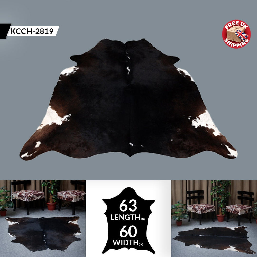 Luxurious Dark Brown & White Cowhide Rug, Hypoallergenic - Non-Slip - Handselected from Premium Hides, Stunning Centerpiece for Lounge - Celestial Leather Limited