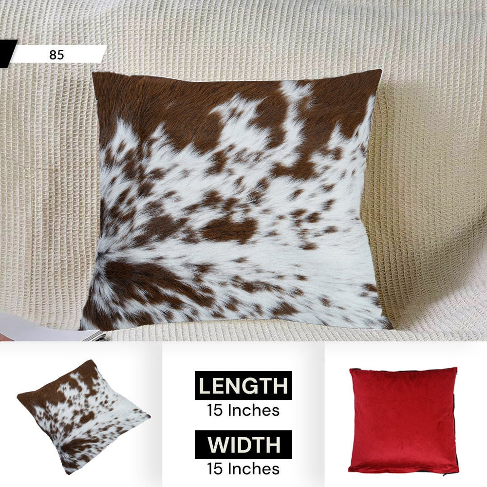 Luxurious Handmade Cowhide Cushion Cover - Rustic Elegance with Velvet Back, Reversible Hair On Design - Brown, Black, and White Patterns - Celestial Leather Limited