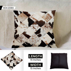Stunning Multicolor Patchwork Cowhide Cushion Cover with Hypoallergenic Design-Includes Unique Animal Patterns & Soft Faux Leather Back