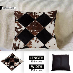 Luxurious Multicolor Patchwork Cowhide Cushion Cover - Handmade Natural Hide Throw Pillow Case - Rustic Elegance for Sofa or Bed