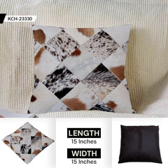 Luxurious Handmade Multicolor Patchwork Cowhide Cushion Cover for Natural Elegance & Rustic Charm