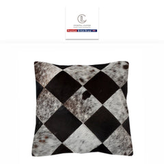 Luxurious Multicolor Patchwork Cowhide Cushion Cover with Non-Shedding Hair for Sofa - Handmade Rustic Elegance and Natural Beauty