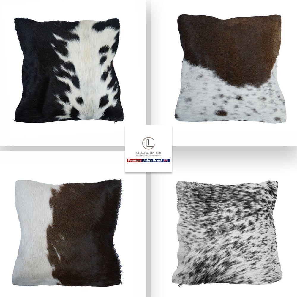 Luxurious Handmade Cowhide Accent Cushion Cover - Velvet Back, Unique Animal Patterns, Rustic Charm, Natural Cowhide Hair, Soft and Durable - Celestial Leather Limited
