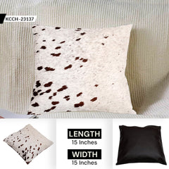 Luxury Brown & White Cowhide Cushion Cover - Handmade Animal Print Rustic Elegance - Natural 100% Leather - Unique Gift - 15x15cm - Celestial Leather Limited
