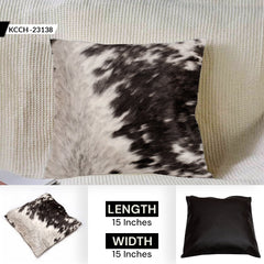 Luxurious Handmade Brown and White Cowhide Cushion Cover with Faux Leather Back - Rustic Elegance for Sofa or Bed