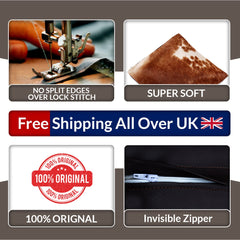 Handmade Brown and White Cowhide Cushion Cover - Luxurious 100% Natural Cowhide Throw Pillow Cover for Rustic Elegance