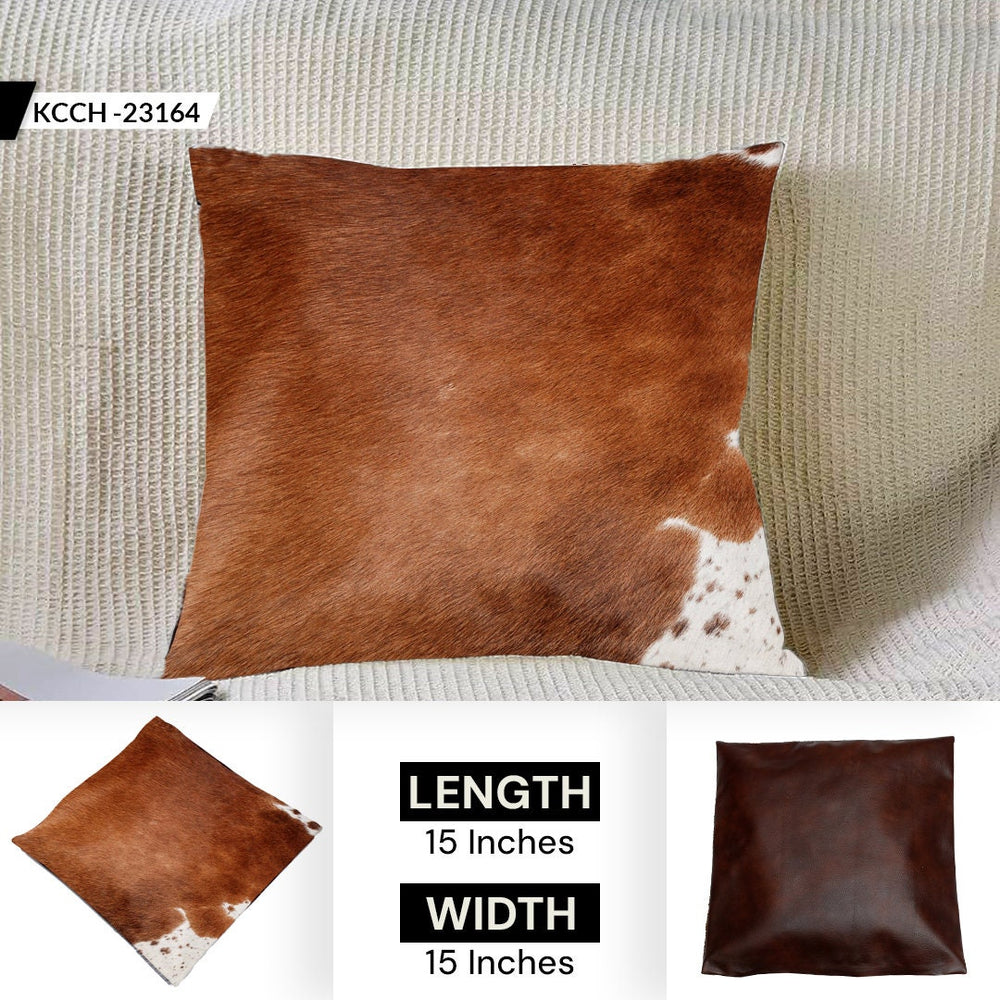 Elegant Handmade Brown & White Cowhide Cushion Cover - Rustic Chic Home Decor - Celestial Leather Limited