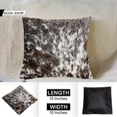 Luxurious Handmade Brown and White Cowhide Throw Cushion Cover - Natural Elegance for Home Decor